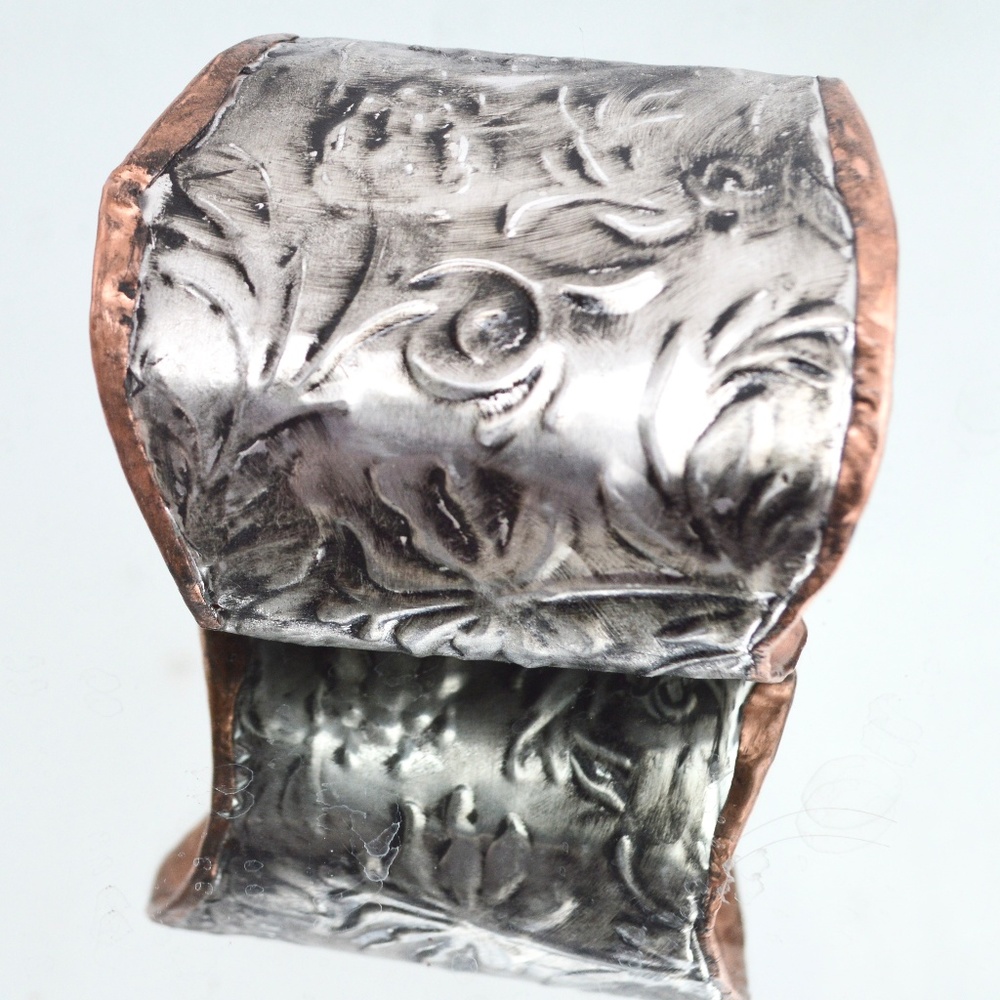 Rose Floral Silver Copper Embossed Gladiator Cuff Wide Handmade Victorian Armor - Picture 4 of 12